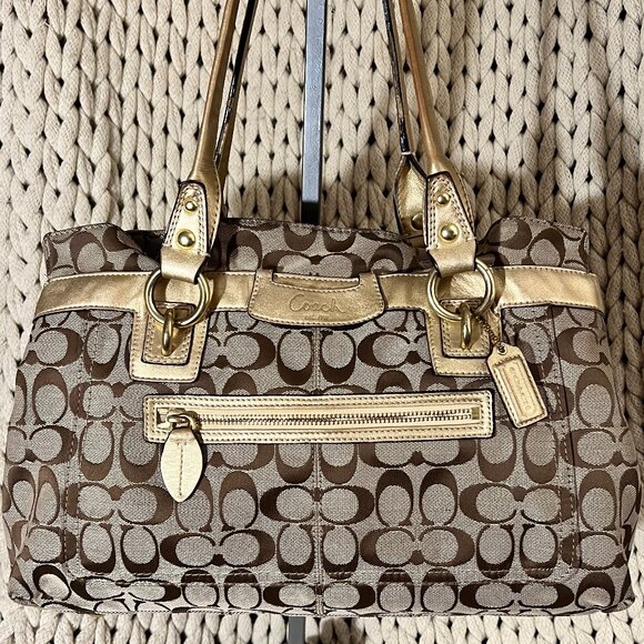 Coach Khaki Gold Metallic Penelope Signature Leather Bag - Picture 1 of 6